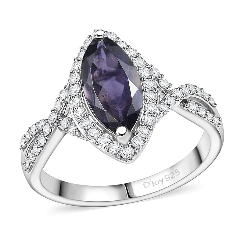 D'Joy Catalina Iolite and Moissanite 2.00 ctw Infinity Eclipse Ring in Rhodium Over Sterling Silver (Size 10.0)