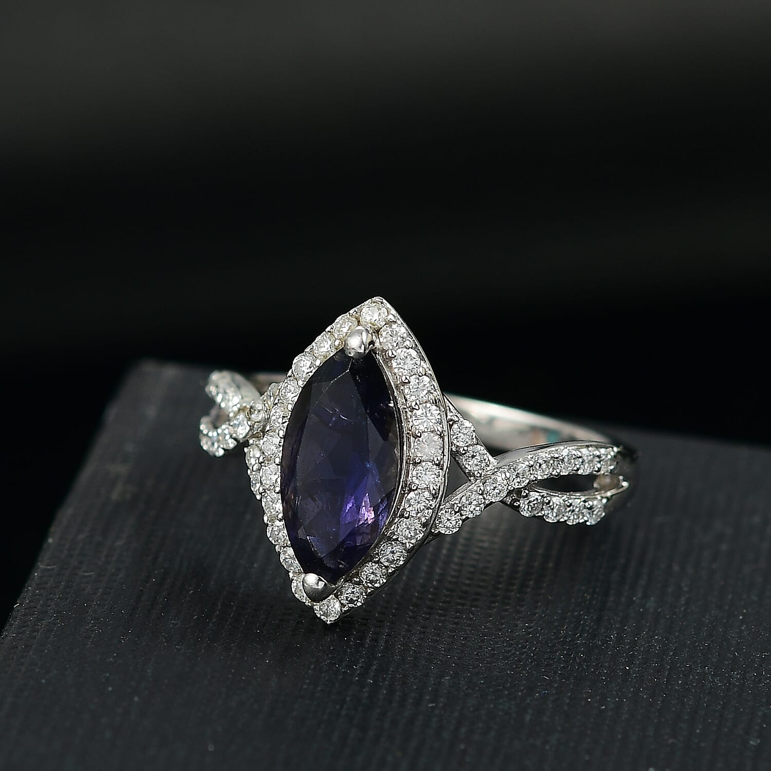 D'Joy Catalina Iolite and Moissanite 2.00 ctw Infinity Eclipse Ring in Rhodium Over Sterling Silver (Size 10.0)