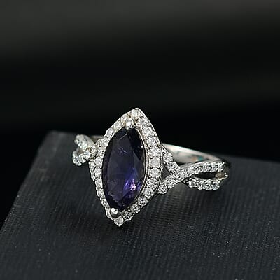 D'Joy Catalina Iolite and Moissanite 2.00 ctw Infinity Eclipse Ring in Rhodium Over Sterling Silver (Size 10.0)