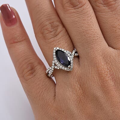 D'Joy Catalina Iolite and Moissanite 2.00 ctw Infinity Eclipse Ring in Rhodium Over Sterling Silver (Size 10.0)