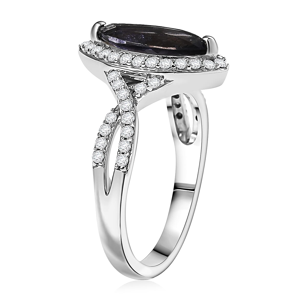 D'Joy Catalina Iolite and Moissanite 2.00 ctw Infinity Eclipse Ring in Rhodium Over Sterling Silver (Size 10.0)