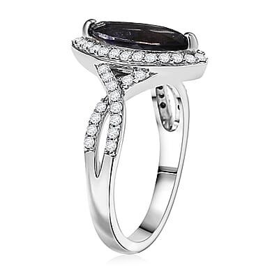 D'Joy Catalina Iolite and Moissanite 2.00 ctw Infinity Eclipse Ring in Rhodium Over Sterling Silver (Size 10.0)