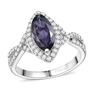D'Joy Catalina Iolite and Moissanite 2.00 ctw Infinity Eclipse Ring in Rhodium Over Sterling Silver (Size 6.0)