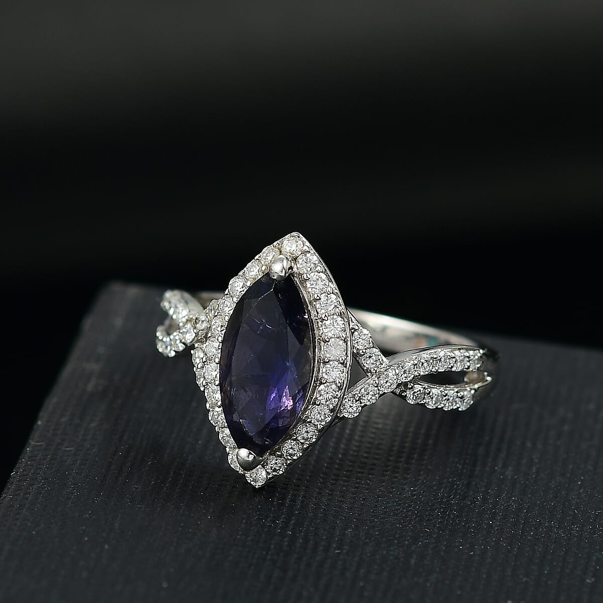 D'Joy Catalina Iolite and Moissanite 2.00 ctw Infinity Eclipse Ring in Rhodium Over Sterling Silver (Size 6.0) image number 1