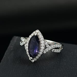 D'Joy Catalina Iolite and Moissanite 2.00 ctw Infinity Eclipse Ring in Rhodium Over Sterling Silver (Size 6.0)