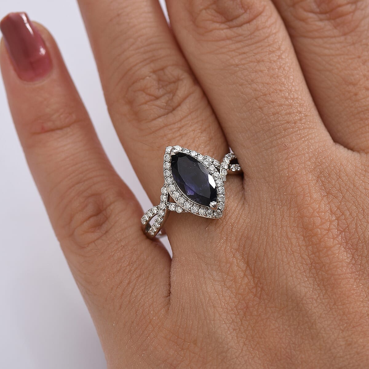 D'Joy Catalina Iolite and Moissanite 2.00 ctw Infinity Eclipse Ring in Rhodium Over Sterling Silver (Size 6.0) image number 2