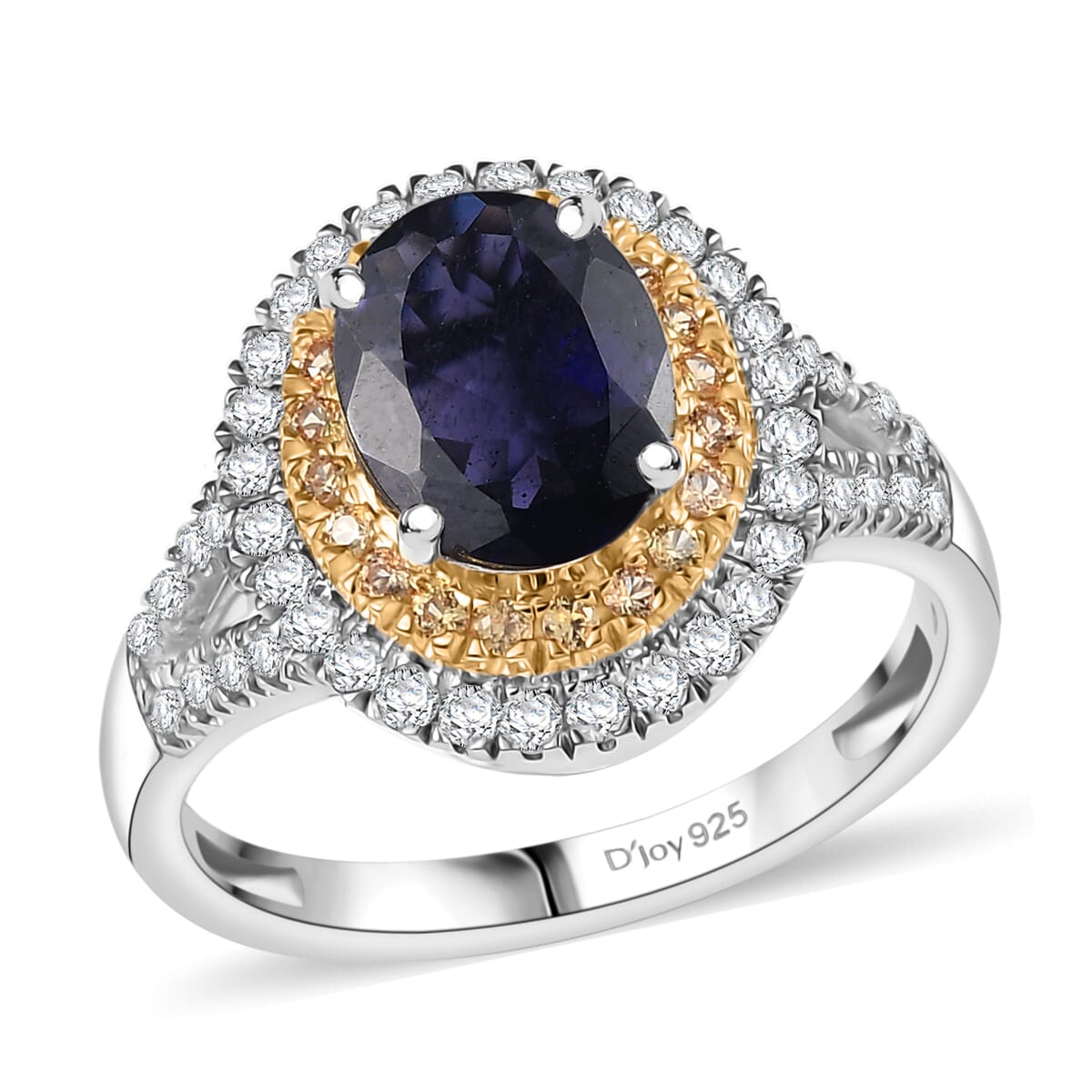 D'Joy Catalina Iolite and Multi Gemstone 2.10 ctw Solar Halo Ring in Rhodium Over Sterling Silver (Size 10.0) image number 0