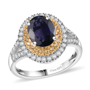 D'Joy Catalina Iolite and Multi Gemstone 2.10 ctw Solar Halo Ring in Rhodium Over Sterling Silver (Size 10.0)