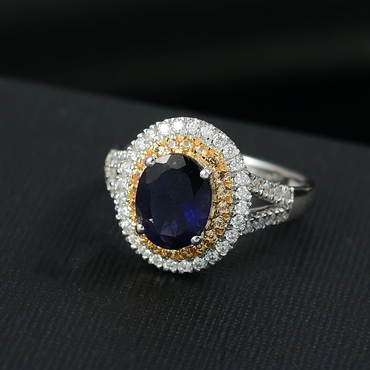 D'Joy Catalina Iolite and Multi Gemstone 2.10 ctw Solar Halo Ring in Rhodium Over Sterling Silver (Size 10.0) image number 1