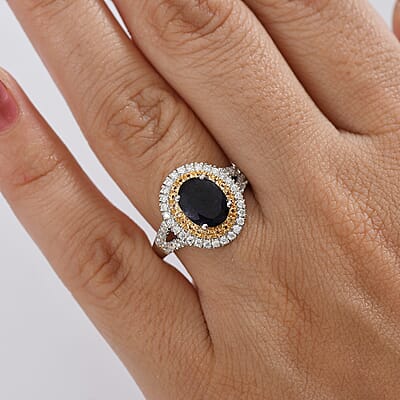 D'Joy Catalina Iolite and Multi Gemstone 2.10 ctw Solar Halo Ring in Rhodium Over Sterling Silver (Size 10.0)
