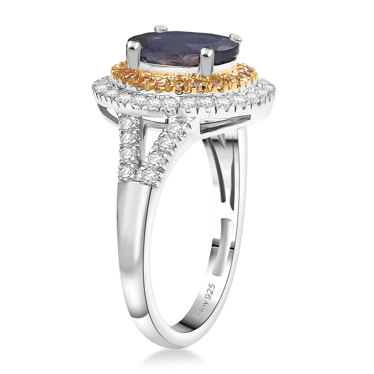 D'Joy Catalina Iolite and Multi Gemstone 2.10 ctw Solar Halo Ring in Rhodium Over Sterling Silver (Size 10.0) image number 3