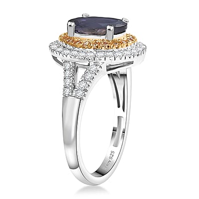 D'Joy Catalina Iolite and Multi Gemstone 2.10 ctw Solar Halo Ring in Rhodium Over Sterling Silver (Size 10.0)