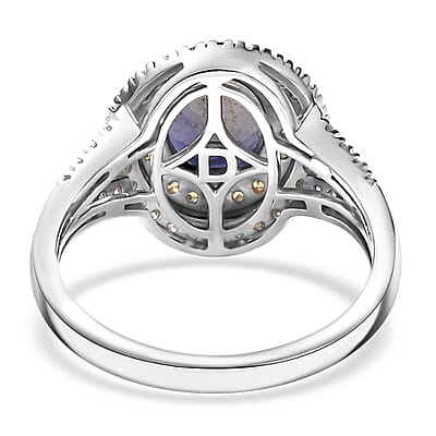 D'Joy Catalina Iolite and Multi Gemstone 2.10 ctw Solar Halo Ring in Rhodium Over Sterling Silver (Size 10.0)