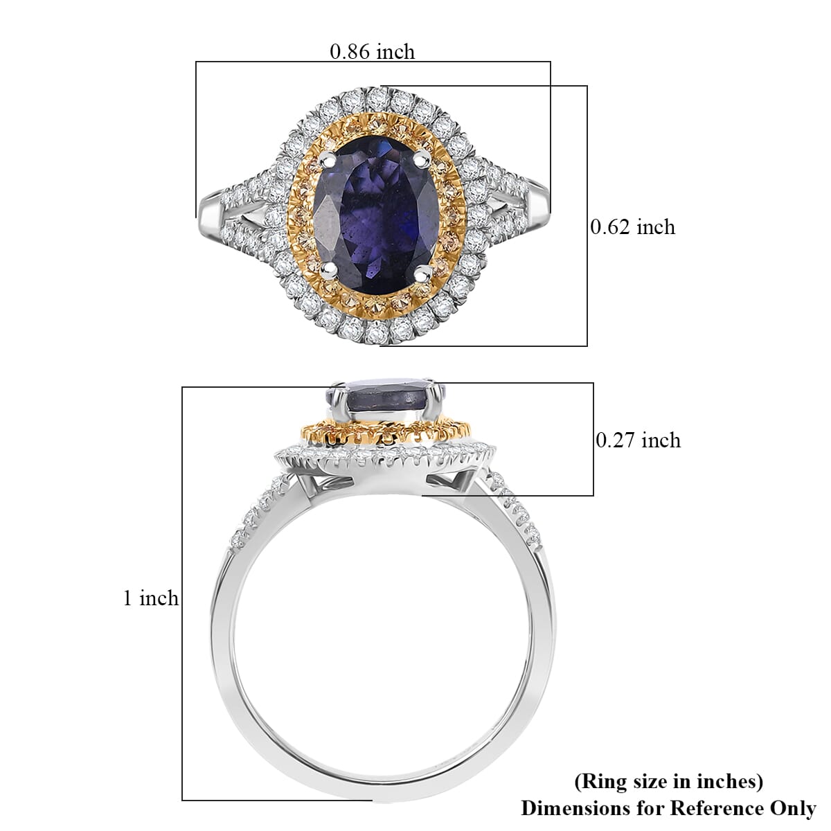 D'Joy Catalina Iolite and Multi Gemstone 2.10 ctw Solar Halo Ring in Rhodium Over Sterling Silver (Size 10.0) image number 5
