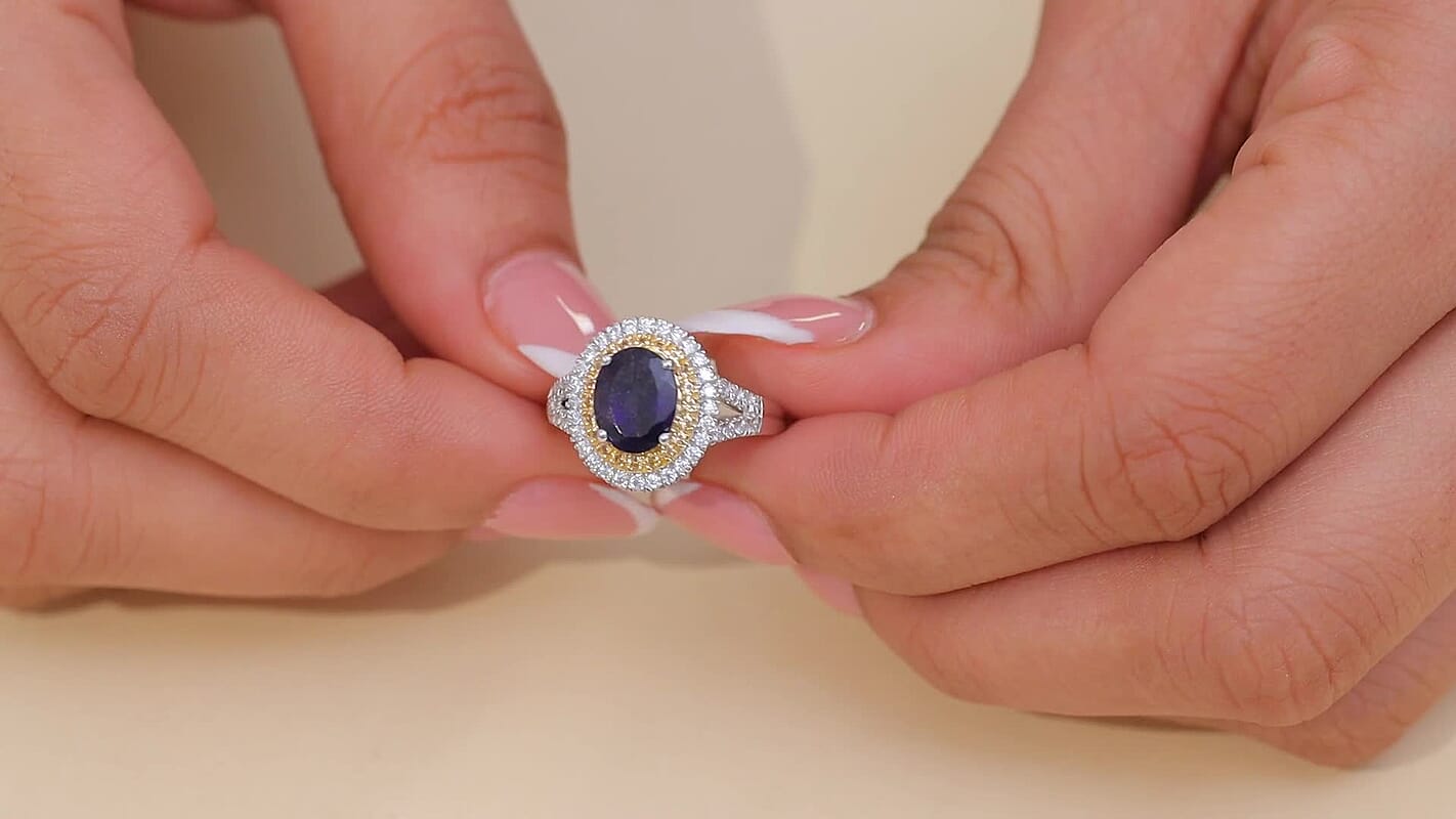 D'Joy Catalina Iolite and Multi Gemstone 2.10 ctw Ring in Rhodium Over Sterling Silver (Size 10.0) (Del. in 10-12 Days)