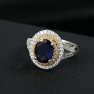 D'Joy Catalina Iolite and Multi Gemstone 2.10 ctw Solar Halo Ring in Rhodium Over Sterling Silver (Size 5.0)