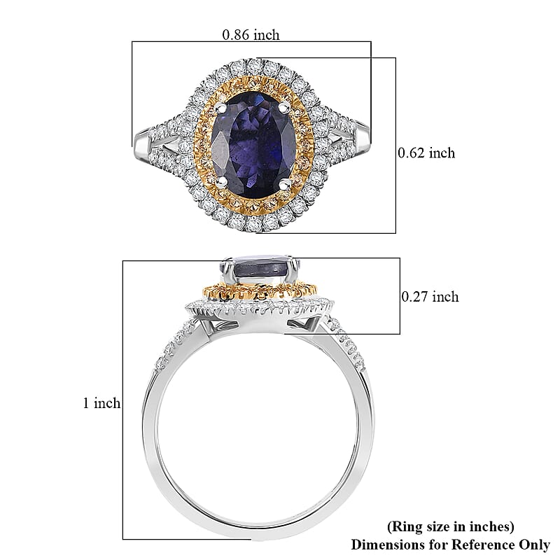 D'Joy Catalina Iolite and Multi Gemstone 2.10 ctw Solar Halo Ring in Rhodium Over Sterling Silver (Size 6.0)