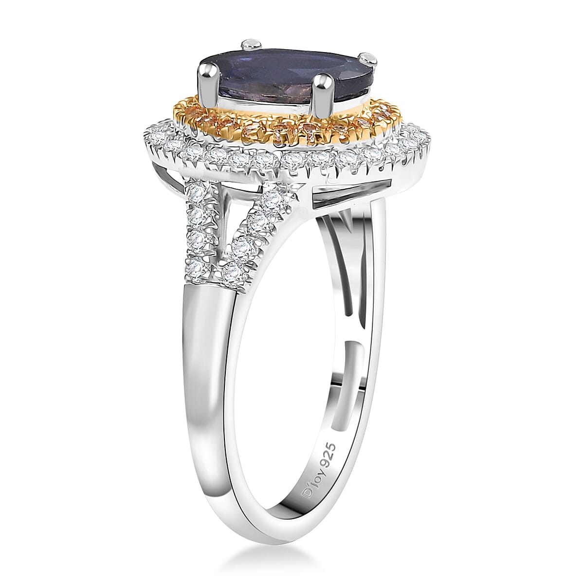 D'Joy Catalina Iolite and Multi Gemstone 2.10 ctw Solar Halo Ring in Rhodium Over Sterling Silver (Size 9.0) image number 3