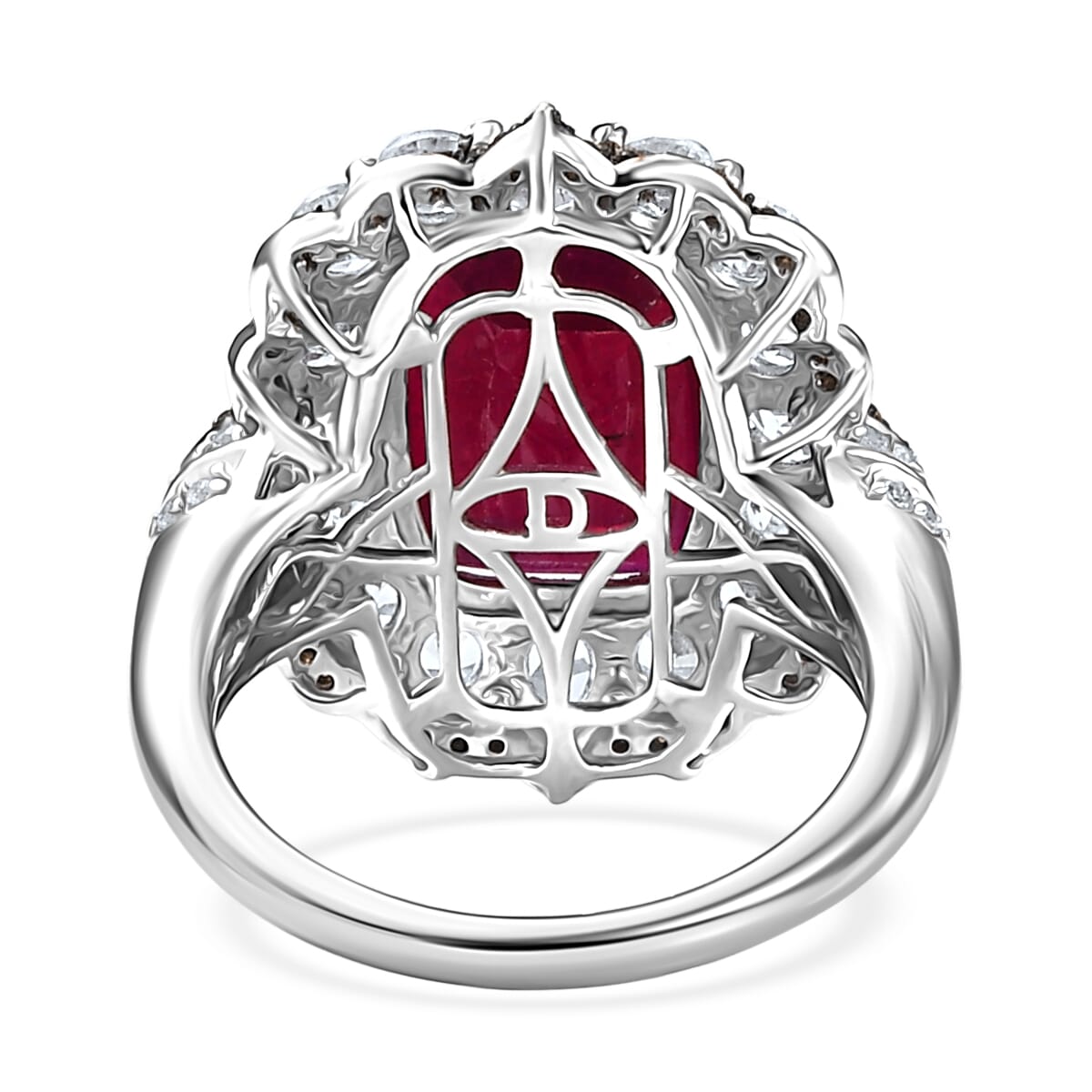 D'Joy Niassa Ruby (FF), White and Chocolate Zircon 15.20 ctw Ring in Rhodium Over Sterling Silver (Size 8.0) image number 4