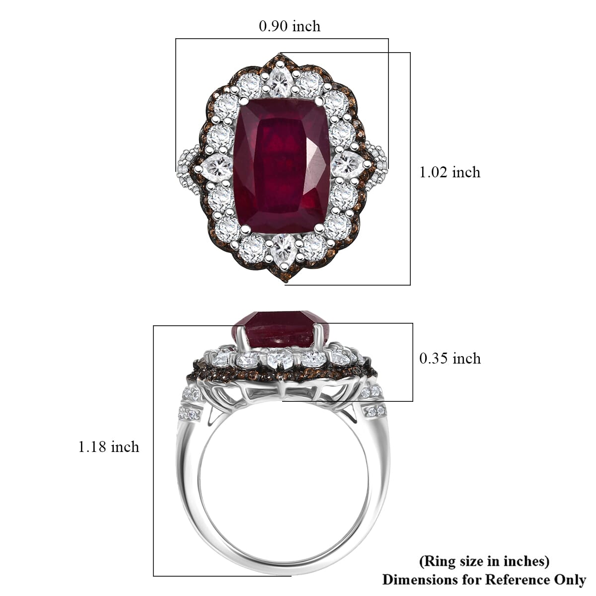 D'Joy Niassa Ruby (FF), White and Chocolate Zircon 15.20 ctw Ring in Rhodium Over Sterling Silver (Size 8.0) image number 5