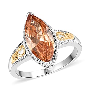 EverTrue Simulated Champagne Diamond Ring in 18K YG Plated and Platinum Bond (Size 10.0)