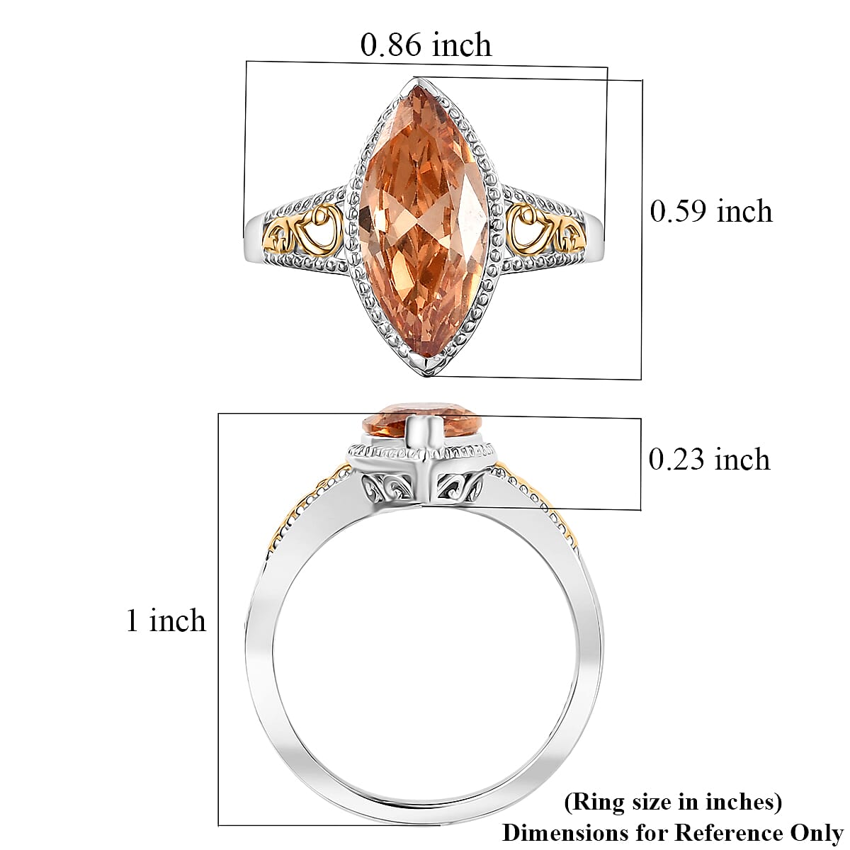 EverTrue Simulated Champagne Diamond Ring in 18K YG Plated and Platinum Bond (Size 10.0) image number 5