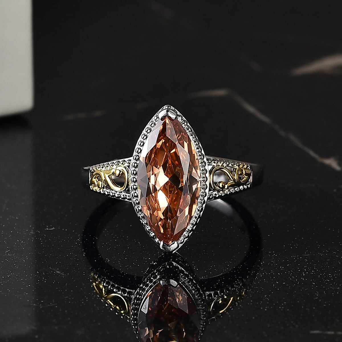 EverTrue Simulated Champagne Diamond Ring in 18K YG Plated and Platinum Bond (Size 7.0) image number 1