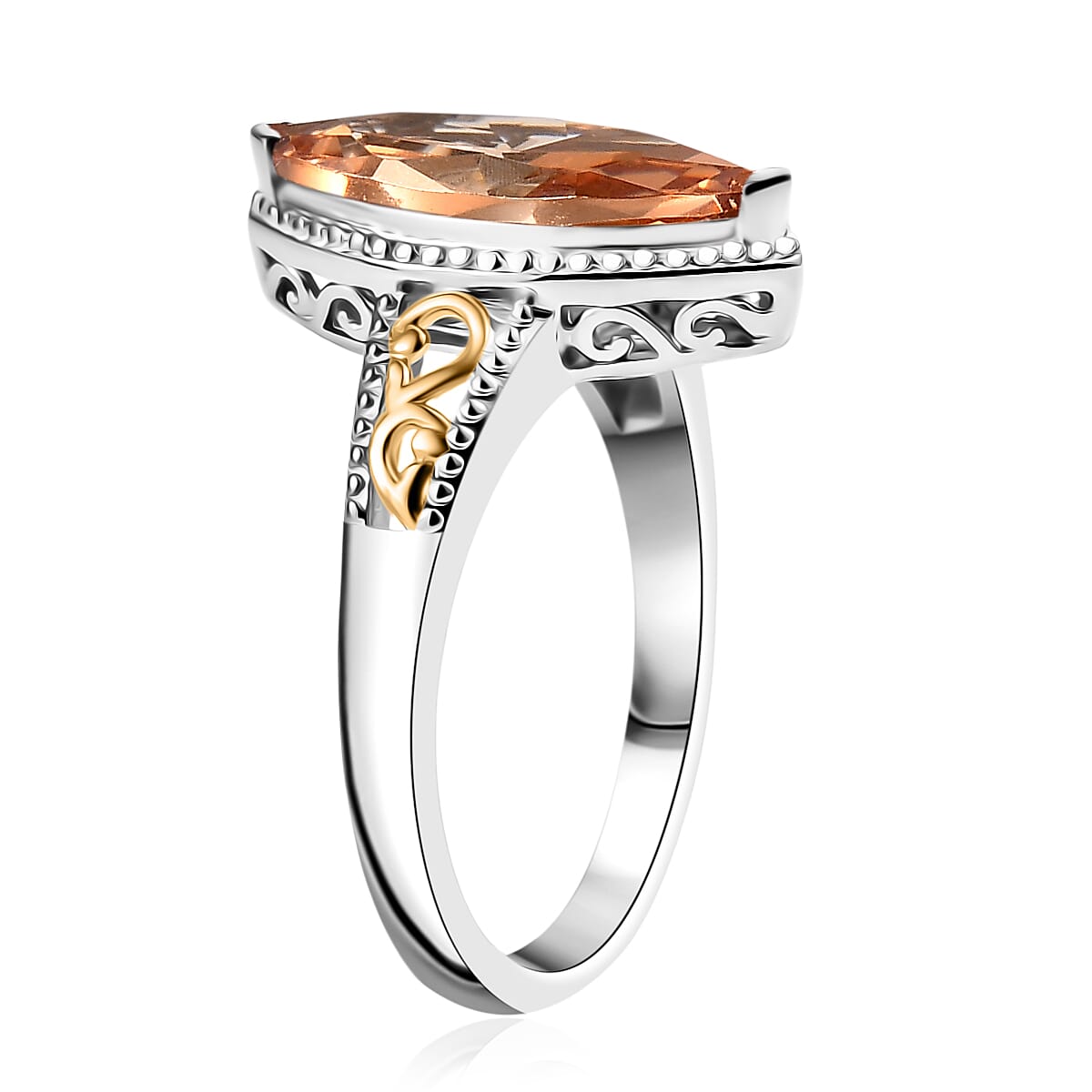 EverTrue Simulated Champagne Diamond Ring in 18K YG Plated and Platinum Bond (Size 7.0) image number 3