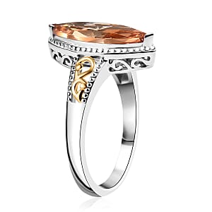 EverTrue Simulated Champagne Diamond Ring in 18K YG Plated and Platinum Bond (Size 7.0)