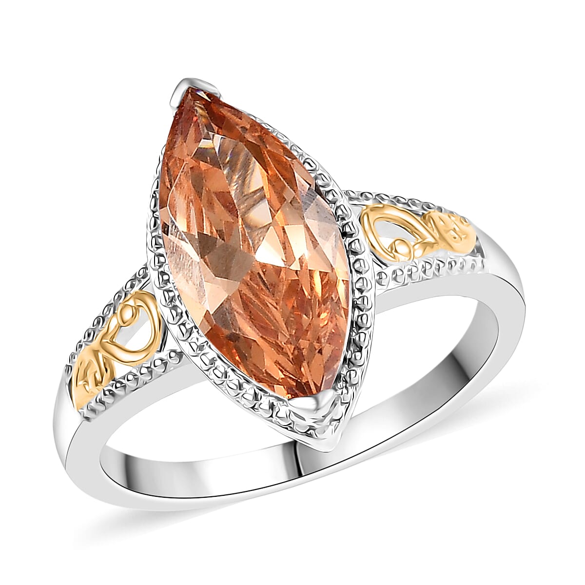 EverTrue Simulated Champagne Diamond Ring in 18K YG Plated and Platinum Bond (Size 8.0) image number 0