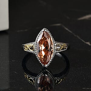 EverTrue Simulated Champagne Diamond Ring in 18K YG Plated and Platinum Bond (Size 8.0)