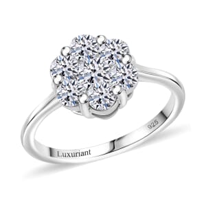 Luxuriant Lab Grown Diamond G-H SI 1.00 ctw Floral Ring in Rhodium Over Sterling Silver (Size 10.0) 