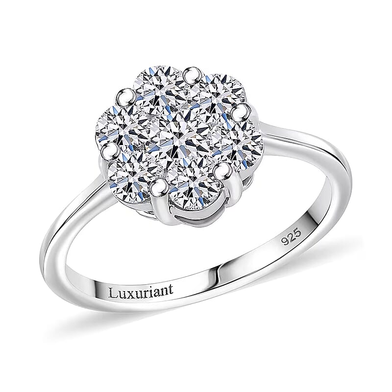 Luxuriant Lab Grown Diamond G-H SI 1.00 ctw Floral Ring in Rhodium Over Sterling Silver (Size 10.0) 