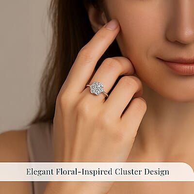 Luxuriant Lab Grown Diamond G-H SI 1.00 ctw Floral Ring in Rhodium Over Sterling Silver (Size 10.0) 