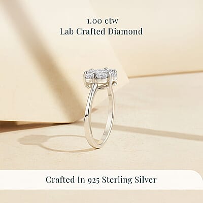 Luxuriant Lab Grown Diamond G-H SI 1.00 ctw Floral Ring in Rhodium Over Sterling Silver (Size 10.0) 