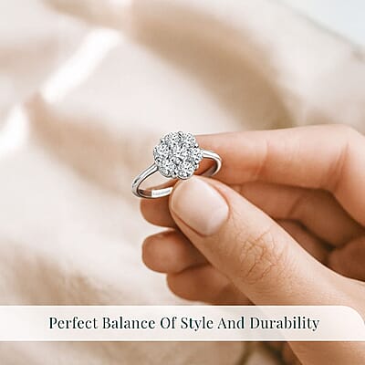 Luxuriant Lab Grown Diamond G-H SI 1.00 ctw Floral Ring in Rhodium Over Sterling Silver (Size 10.0) 