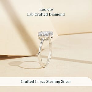 Luxuriant Lab Grown Diamond G-H SI 1.00 ctw Floral Ring in Rhodium Over Sterling Silver (Size 5.0) 