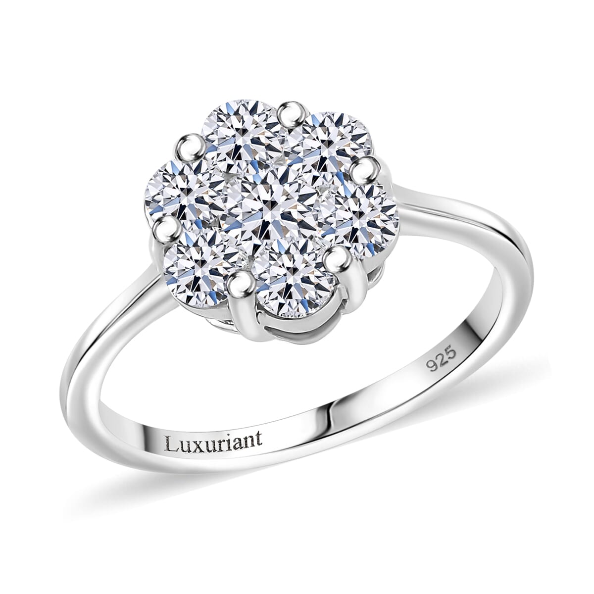 Luxuriant Lab Grown Diamond G-H SI 1.00 ctw Floral Ring in Rhodium Over Sterling Silver (Size 7.0)  image number 0