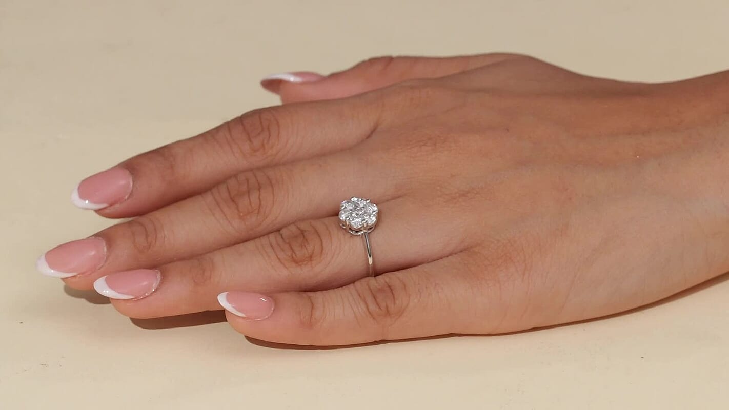 Luxuriant Lab Grown Diamond Floral Ring in Rhodium Over Sterling Silver (Size 10.0) 1.00 ctw