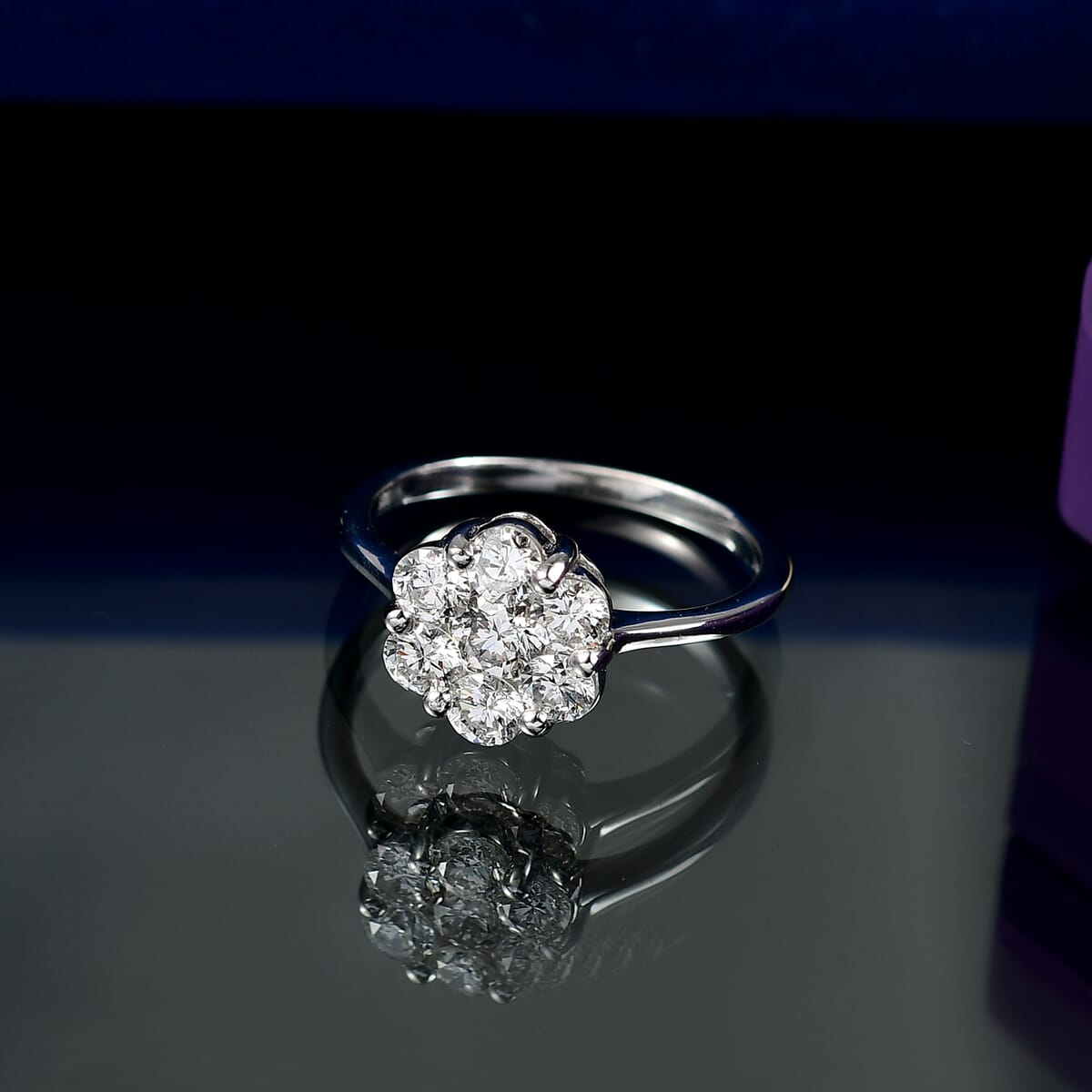 Luxuriant Lab Grown Diamond G-H SI 1.00 ctw Floral Ring in Rhodium Over Sterling Silver (Size 7.0)  image number 1