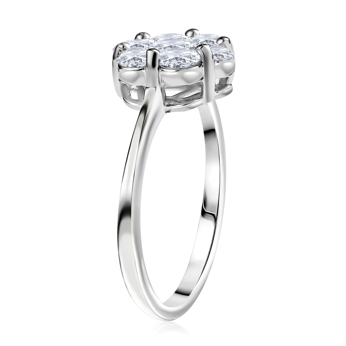 Luxuriant Lab Grown Diamond G-H SI 1.00 ctw Floral Ring in Rhodium Over Sterling Silver (Size 7.0)  image number 3