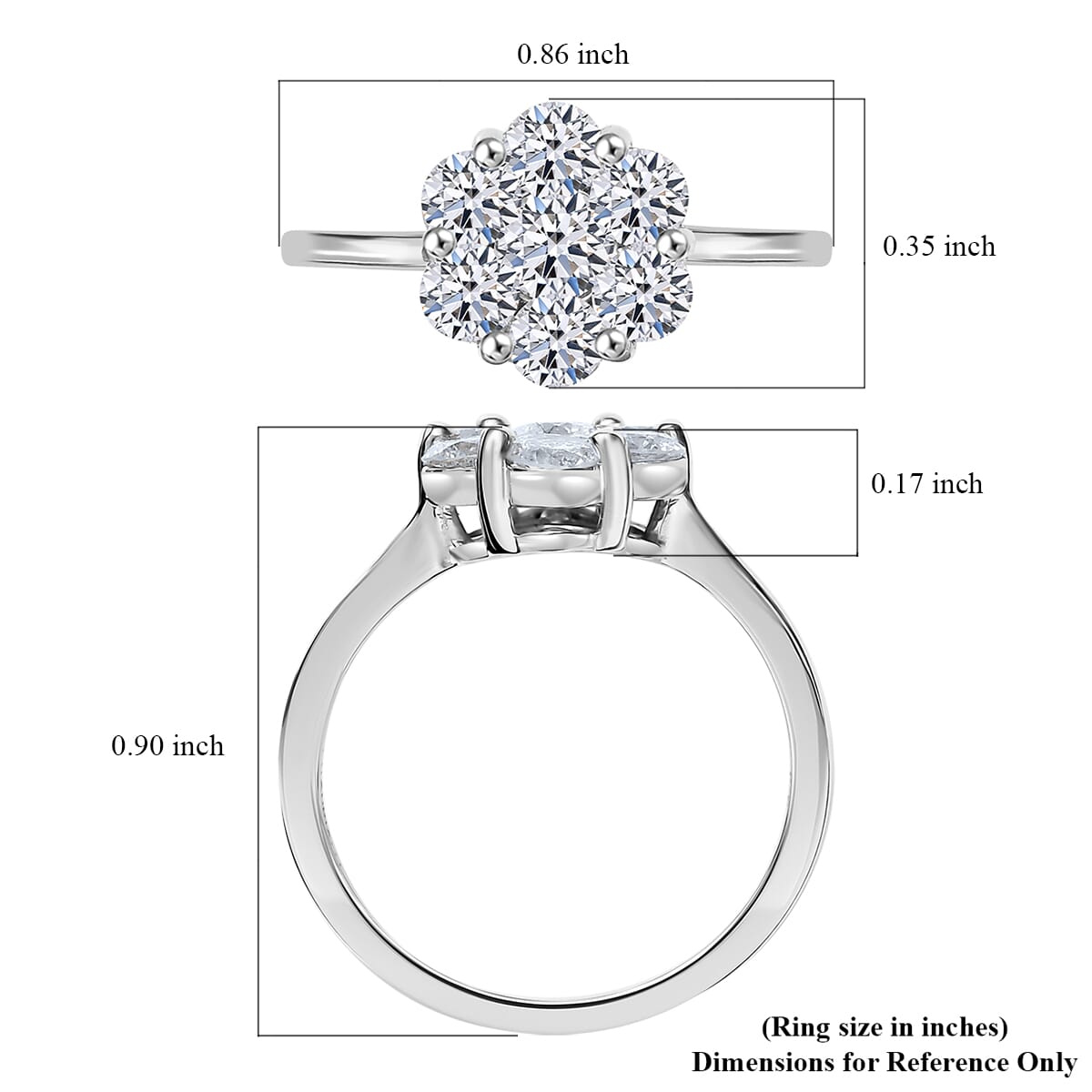 Luxuriant Lab Grown Diamond G-H SI 1.00 ctw Floral Ring in Rhodium Over Sterling Silver (Size 7.0)  image number 5