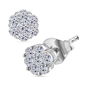 Luxuriant Lab Grown Diamond G-H SI 1.50 ctw Floral Stud Earrings in Rhodium Over Sterling Silver 
