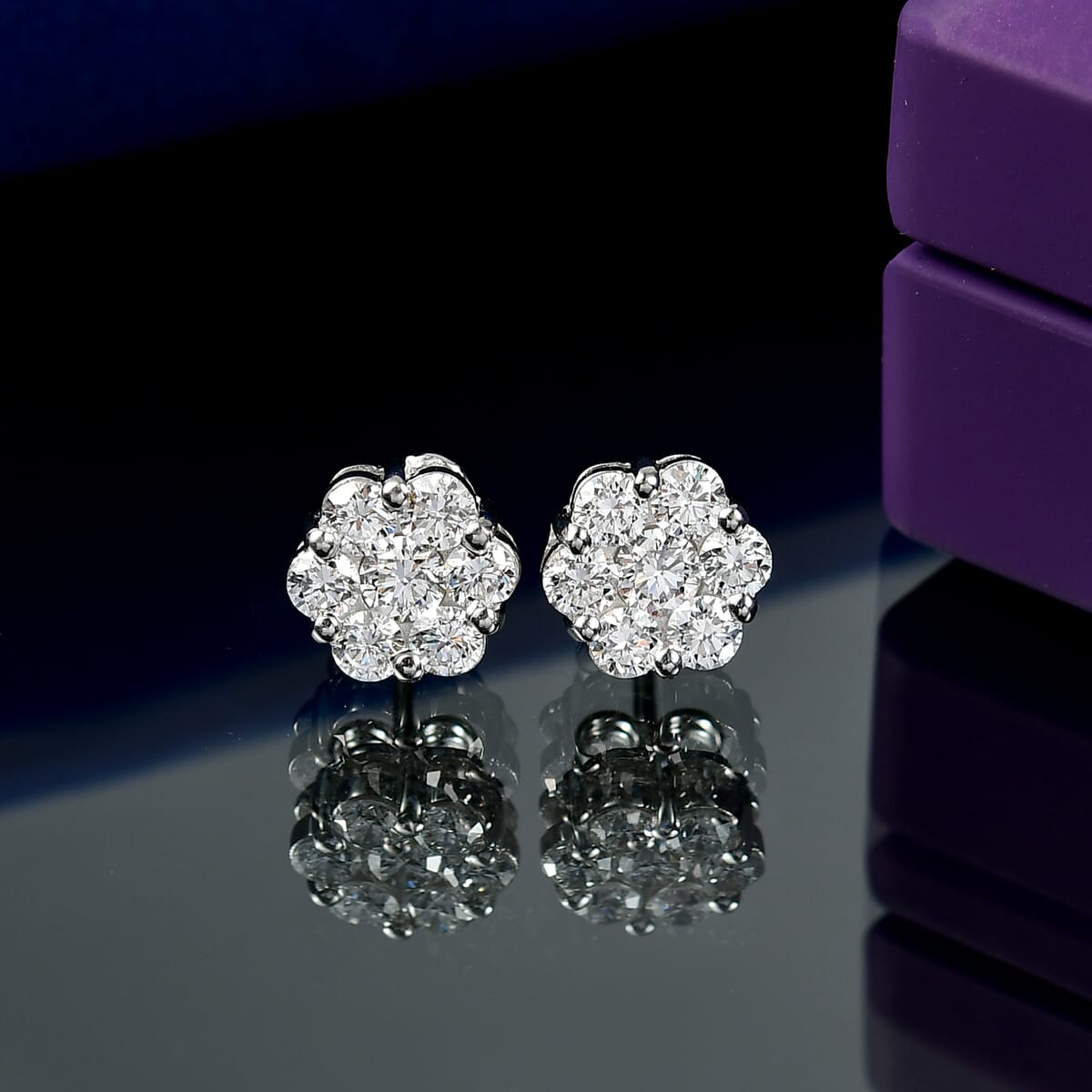 Luxuriant Lab Grown Diamond G-H SI 1.50 ctw Floral Stud Earrings in Rhodium Over Sterling Silver  image number 1