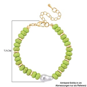 Green howlite,White Baroque Pearl 70.00 ctw Bracelet in Goldtone (7.50 In)