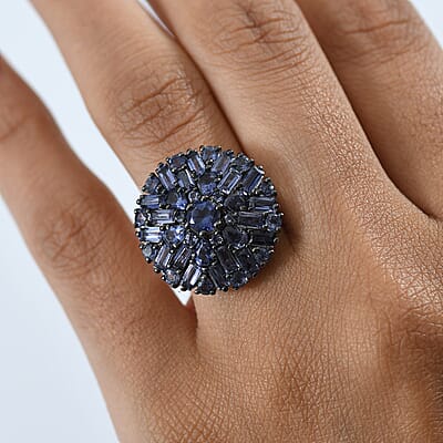 D'Joy Premium Catalina Iolite 4.00 ctw Starflare Ring in Rhodium Over Sterling Silver (Size 10.0)