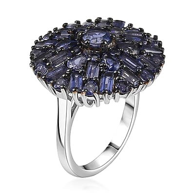 D'Joy Premium Catalina Iolite 4.00 ctw Starflare Ring in Rhodium Over Sterling Silver (Size 10.0)
