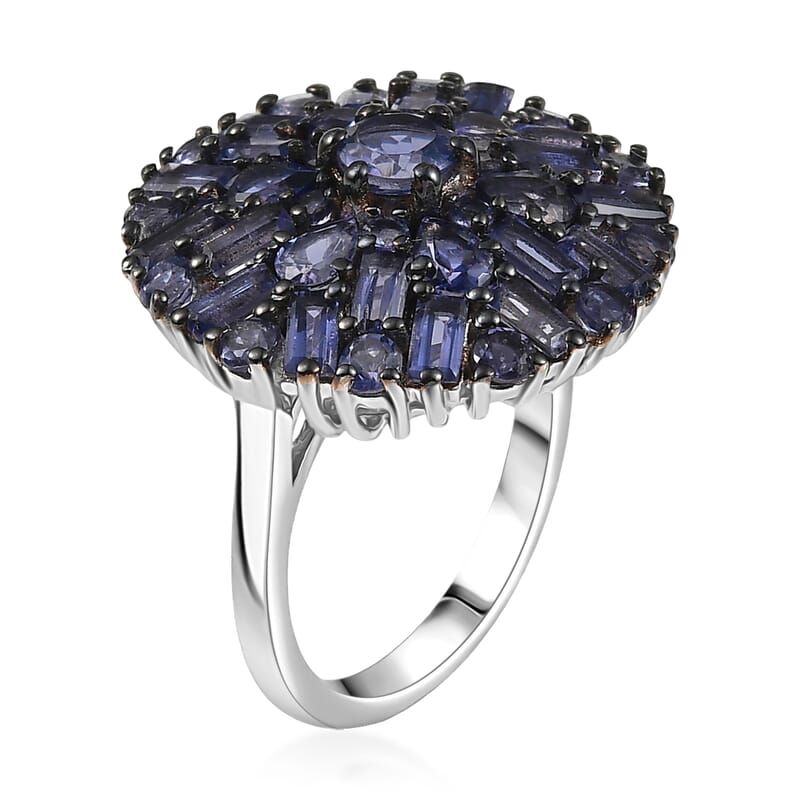 D'Joy Premium Catalina Iolite 4.00 ctw Starflare Ring in Rhodium Over Sterling Silver (Size 10.0)