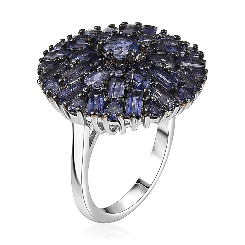 D'Joy Premium Catalina Iolite 4.00 ctw Starflare Ring in Rhodium Over Sterling Silver (Size 10.0)