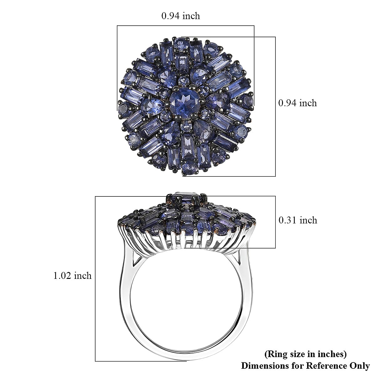 D'Joy Premium Catalina Iolite 4.00 ctw Starflare Ring in Rhodium Over Sterling Silver (Size 10.0)